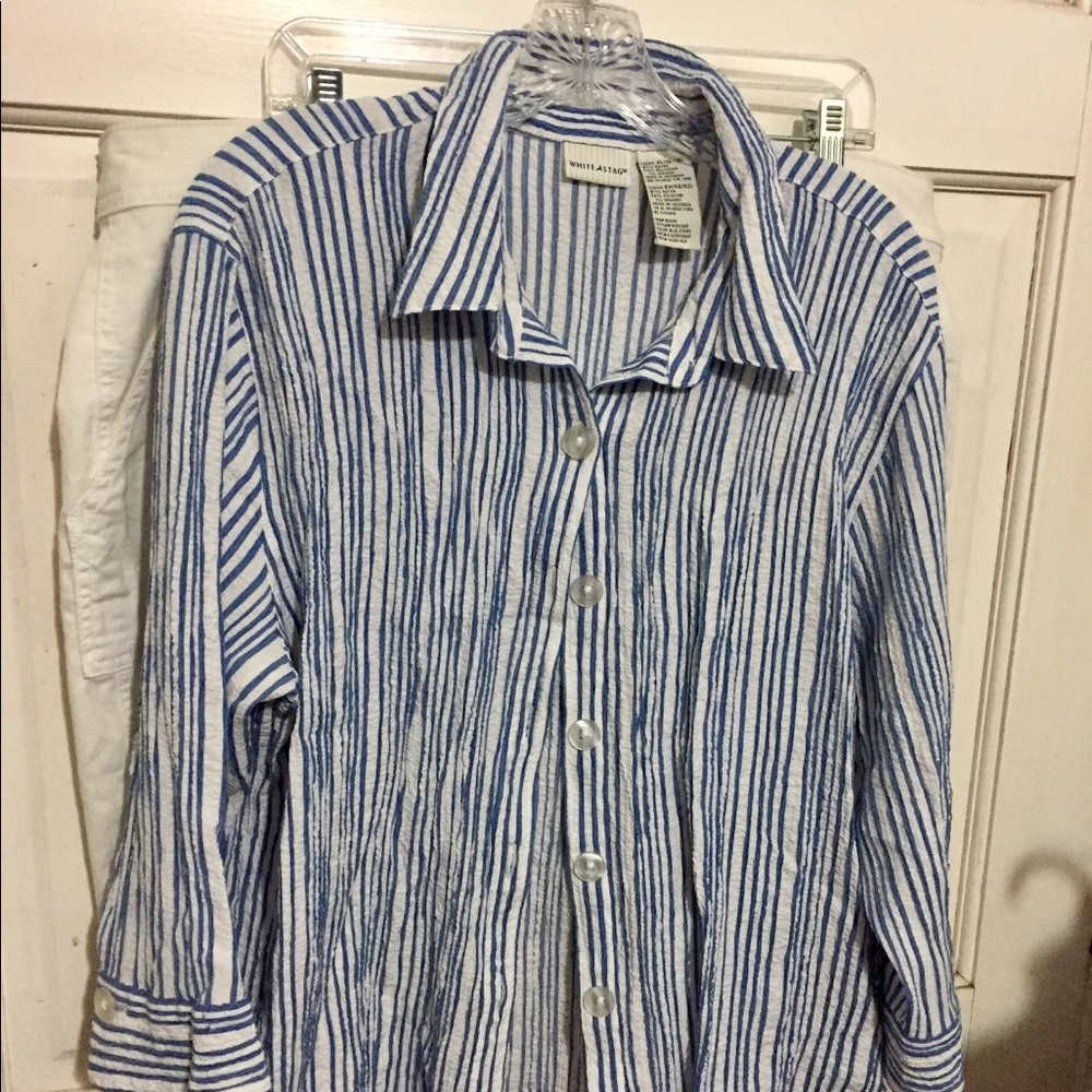 Blue/White seersucker shirt by White Stag.